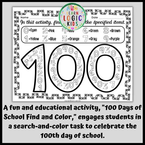 100 Days of School Find and Color | 100th Day of School Printable ...