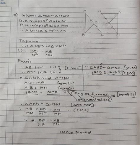 5. In the figure, AABC - AMNO,D is the midpoint of side AC and Pis the ...