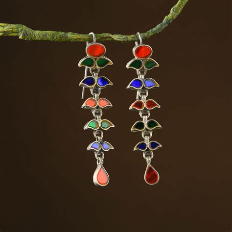 Madhu Chandrika Morpankh Silver Mirror Earrings – Totapari