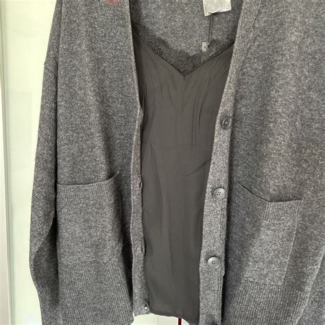 $425 ELIE TAHARI Gray Wool Cashmere Blend Sweater Cardigan With Lace ...