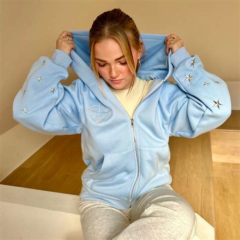 Baby Blue Zip Up Hoodie: Silver Metallic Embroidery - Beyond Lost NYC