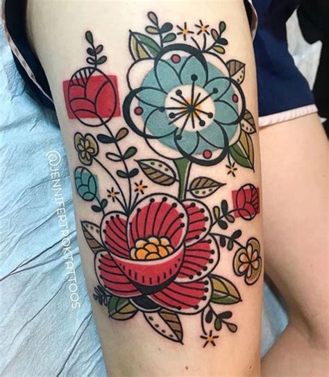 American Traditional Flower Tattoo
