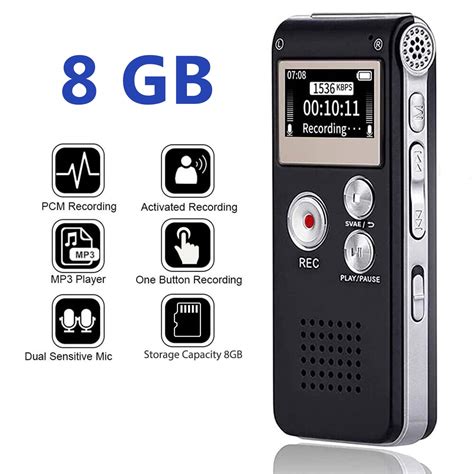 8GB Digital Voice Recorder, Voice Activated, HD Noise Reduction, Mini ...