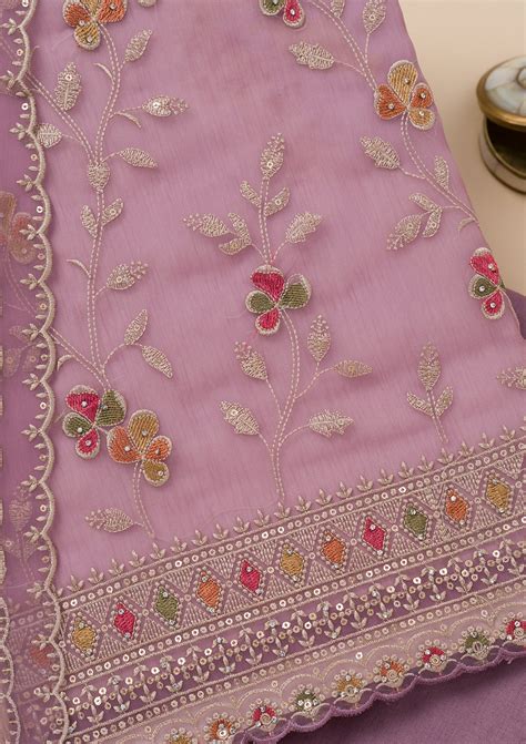Buy Lavender Zariwork Tissue Unstitched Salwar Suit - Koskii