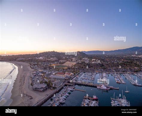 Aerial, Photo, Santa Barbara Harbor, Stearns Wharf, Downtown, Sunset ...