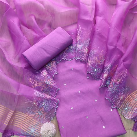 Gulshan Deep Lilac Patra Work Premium Pure Chanderi Suit Set ...
