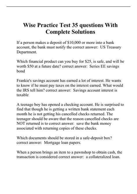 Wise Practice Test 35 questions With Complete Solutions - WISE - Stuvia US