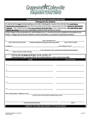 Fillable Online gcisd-k12 TRANSPORTATION RELEASE AUTHORIZATION FORM ...