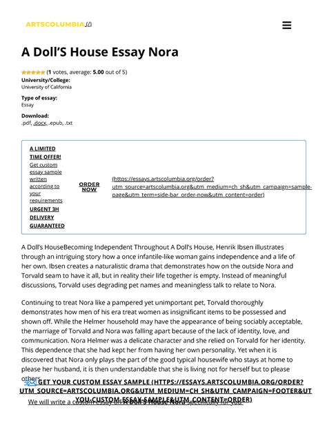 A Doll’S House Essay Nora Example For Students - 854 words Artscolumbia ...
