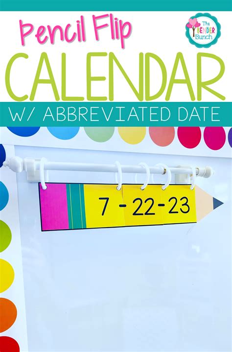 Classroom Pencil Flip Calendar with Abbreviated Date | Flip calendar ...