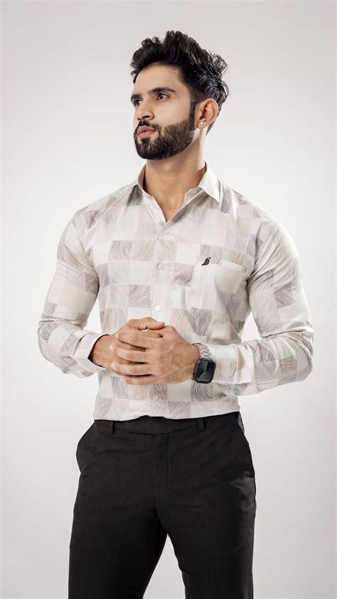 Shop Premium Cotton Shirt Bright White & Square Print - Royaltail