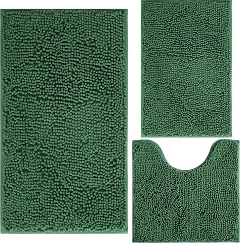 Amazon.com: Green Bathroom Rug Chenille 3-Piece Extra Soft and ...