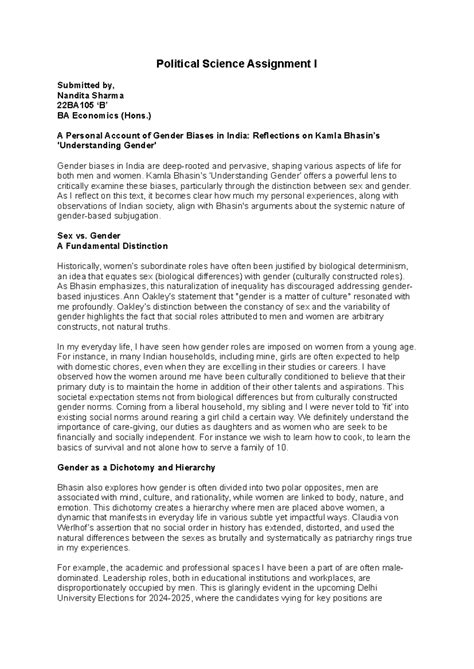 Political Science Assignment I: Gender Biases in India - A Personal ...