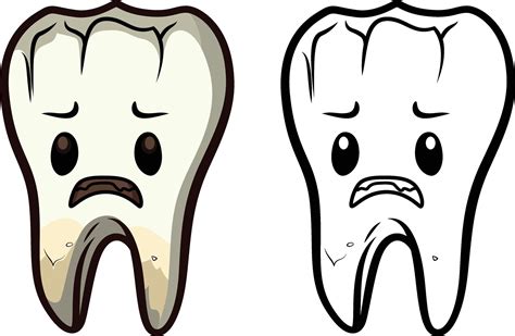 Sad decayed tooth cartoon vector illustration, unhealthy bad tooth ...
