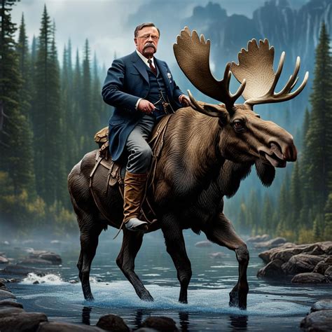 President Theodore Roosevelt riding a moose - AI Generated Artwork ...