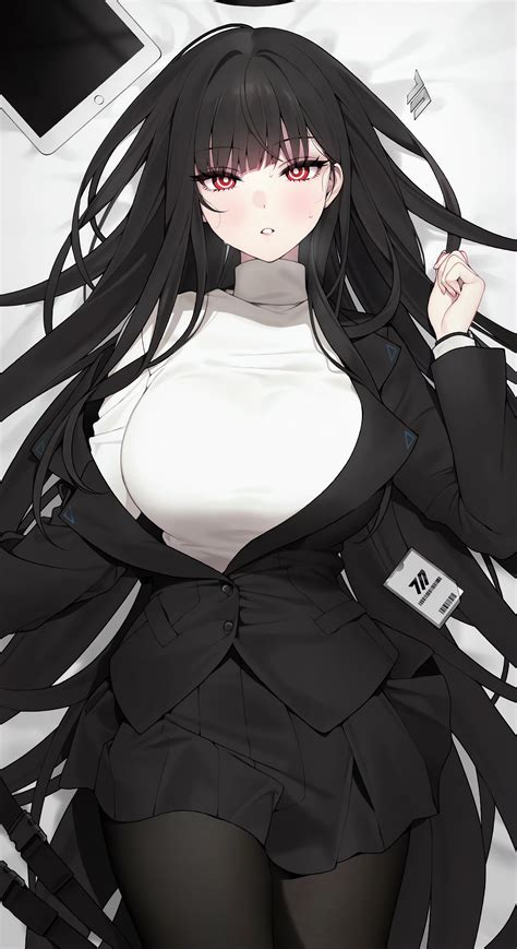 black hair, Tsukatsuki Rio, red eyes, Blue Archive, blushing HD Phone ...