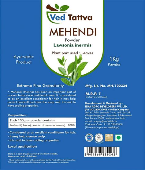 Buy VED TATTVA MEHANDI POWDER - 1 KG (PACK OF 4) Online & Get Upto 60% ...