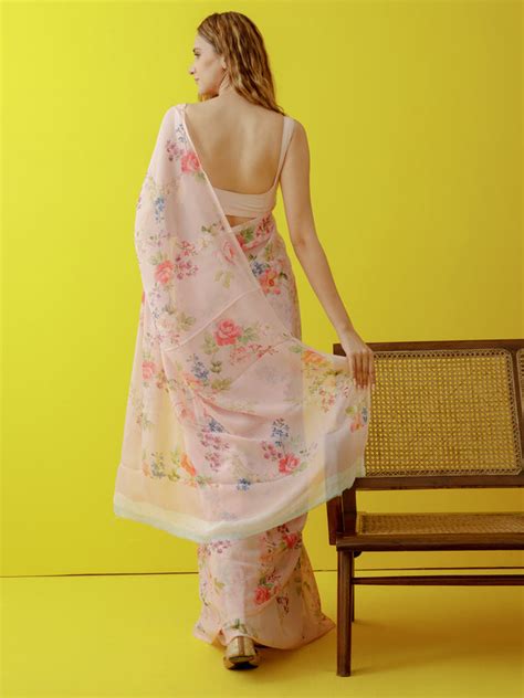Light pink floral jaal saree set – thesilkstory