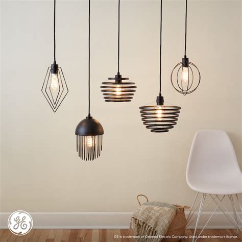 GE Black Industrial Geometric LED Medium Hanging Pendant Light 93130413 ...
