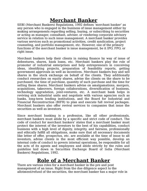 Merchant Banker - A merchant banker provides various services such as ...