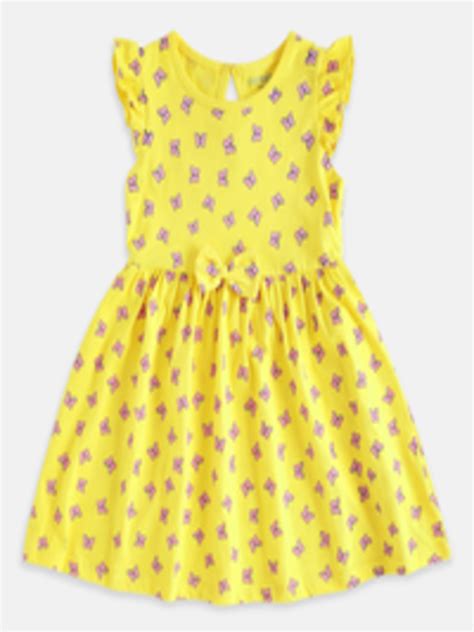 Buy Pantaloons Baby Girls Yellow & Pink Conversation Printed Dress ...