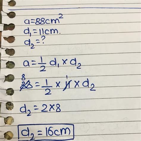 The area of a rhombus is 88 centimetre square and one of its diagonals ...