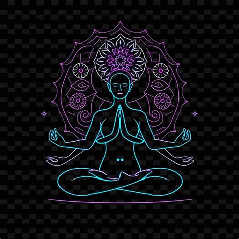 Yoga practitioner in lotus pose neon minimalist art design with ca ...