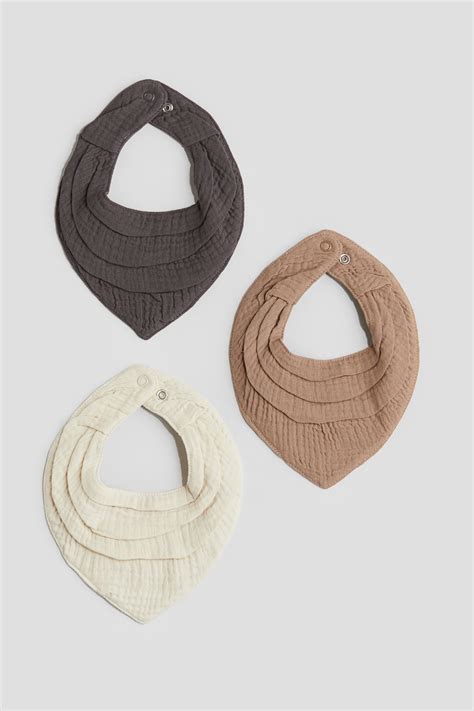 3-pack cotton muslin bibs - Beige/Dark grey/White - Kids | H&M IN