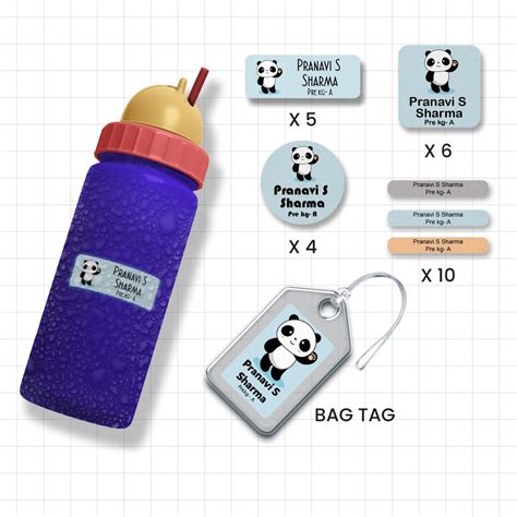 Waterproof personalised label pack. Panda Theme