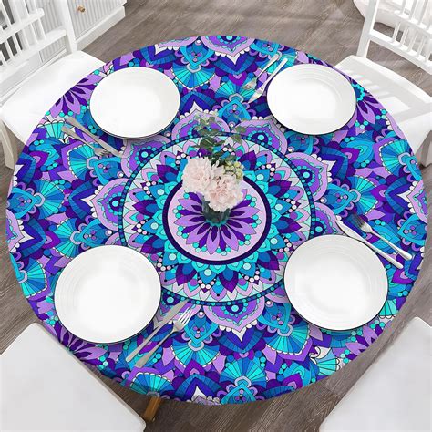 Amazon.com: Boho 42 Inch Round Fitted Cloth Tablecloth with Elastic ...