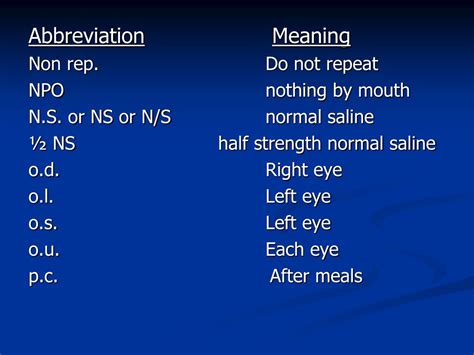 PPT - Abbreviation of Medication Order and their meanings PowerPoint Presentation - ID:173938