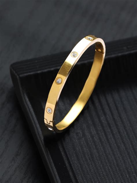 Priyaasi Minimal Solid Studded Gold-Plated Bracelet