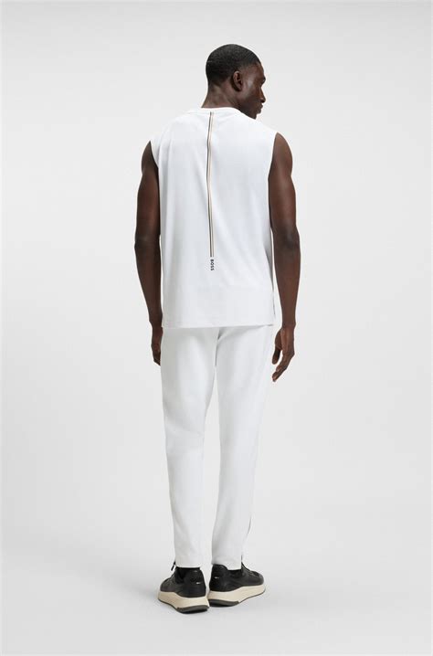 BOSS - Active tank top in stretch fabric with rear stripes - White