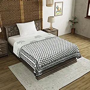Cotton Dohar / Blanket Single Bed Size Hand Block Printed, Grey Tree M ...
