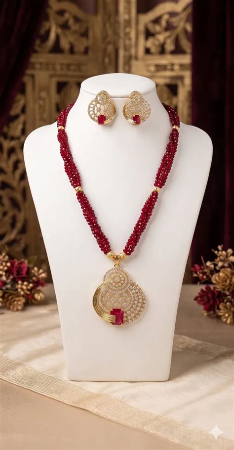 MAS Jewellers Ruby Gemstone Golden Polished AD Pendant with original ...