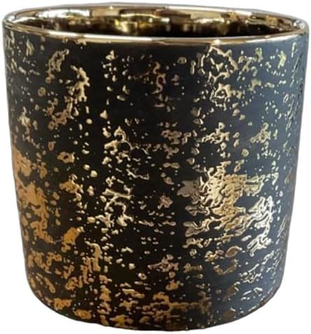 Garden Art Ceramic Indoor Pot(5.3Dia)in Black Colour with Gold Texture ...