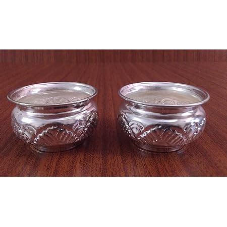 Buy Varalakshmi German Silver 3 Cups Kumkum Holder with Peacock Handle ...