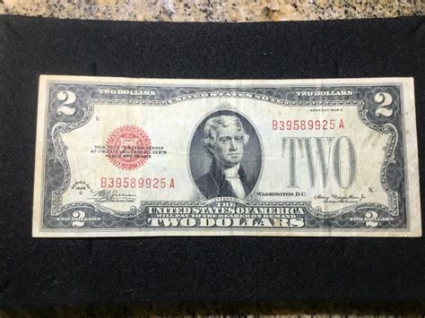 SERIES 1928 C US Two $2 DOLLAR Bill RED SEAL Note ~ Mid Grade Currency ...
