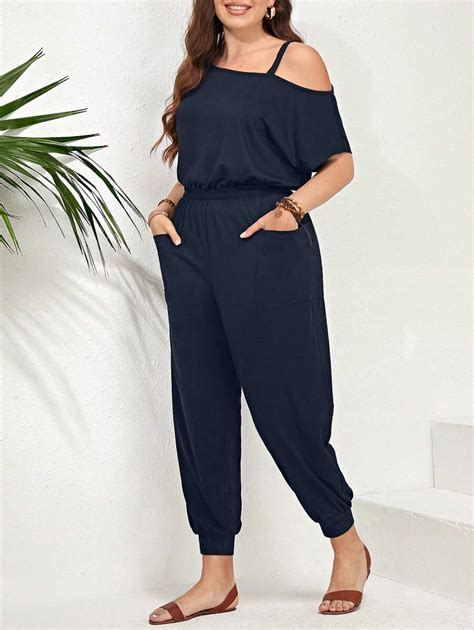 SHEIN LUNE Women'S Plus Size Asymmetrical Shoulder Jumpsuit | SHEIN ...