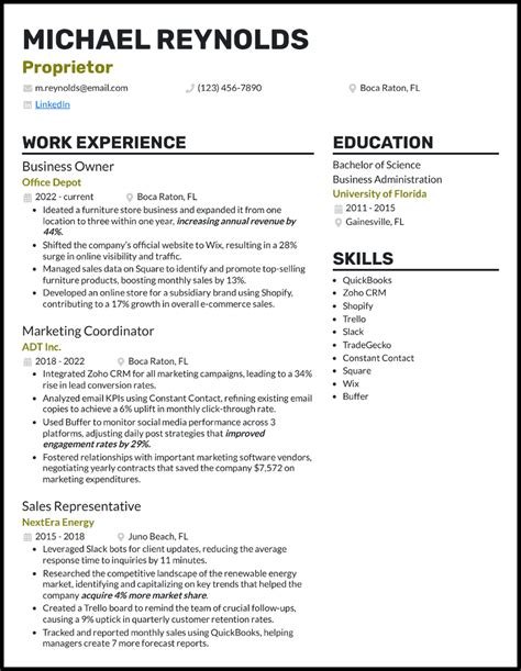 Business Owner Resume 的图像结果