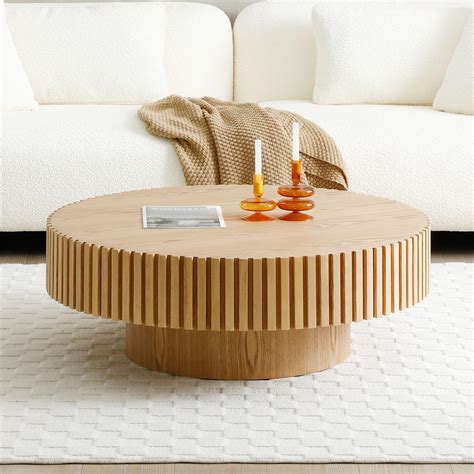 Amazon.com: JURMALYN Round Coffee Table Wood Circle Coffee Table for ...