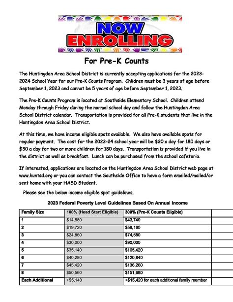 Pre-K Counts Program Flyer - Huntingdon Area School District