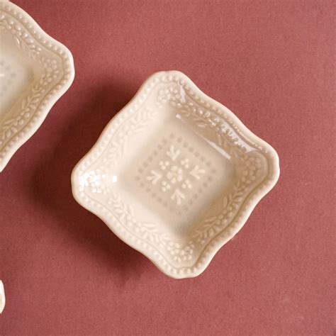 Embossed Square Small Dessert Dish Set Of 6 3" x 3" Online - Premium ...