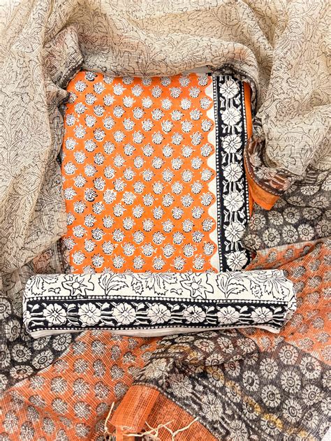 Cotton Bagru Handloom Office Wear Suit Fabric & Kota Dupatta – Myshkaa