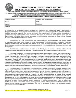 Fillable Online CALISTOGA JOINT UNIFIED SHOOL DISTRICT Fax Email Print ...