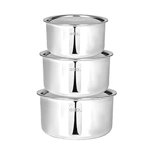 Allo Stainless Steel Triply Tope Combo of 3 with Lid/Patila/Bhagona for ...