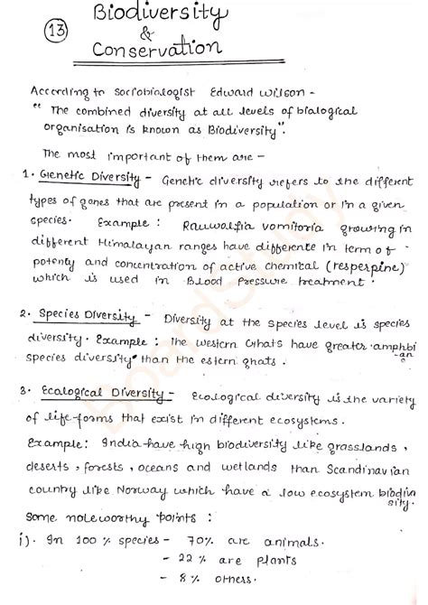 NCERT Class 12 Biology Biodiversity & Conservation Notes (Handwritten Notes & PDF Download ... - conservation of biodiversity pdf