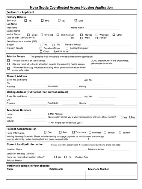 Canada Nova Scotia Coordinated Access Housing Form - Fill Online ...