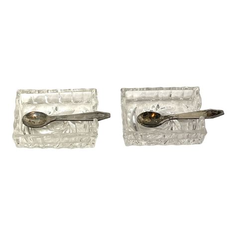 VTG Glass Salt Cellars With Birks brass silver plated Spoons ...