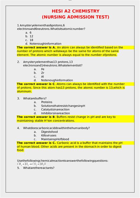 HESI A2 (NURSING ADMISSION TEST)CHEMISTRY V1/V2 FILE 2032/2024 ...